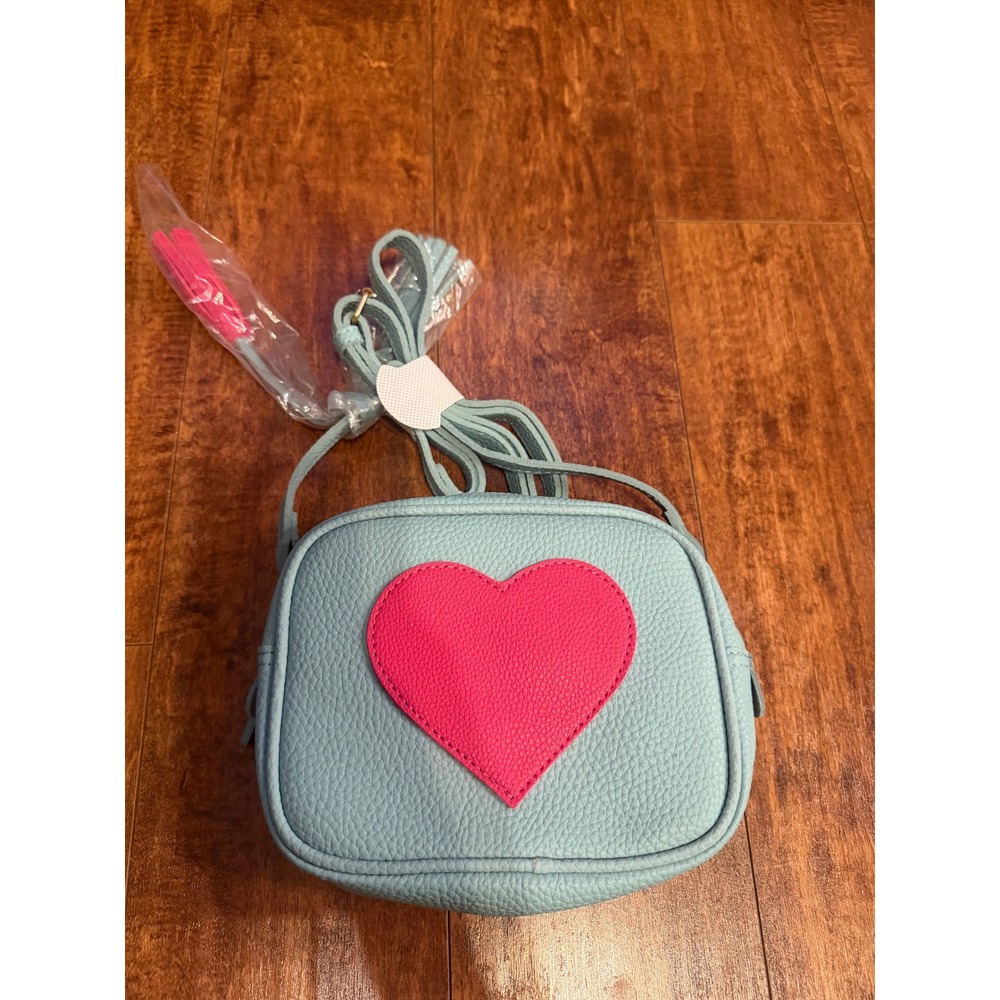 Blue Heart Crossbody Bag Pebbled Faux Leather Pink Tassel Camera Bag